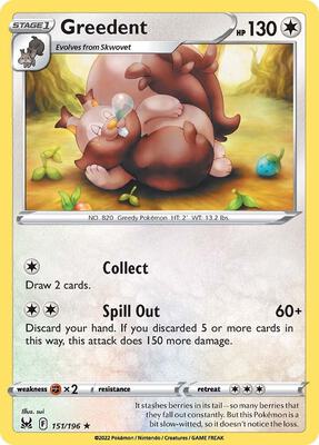 Greedent card from SWSH11: Lost Origin