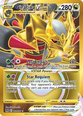 Giratina VSTAR (212) (Secret) card from SWSH11: Lost Origin