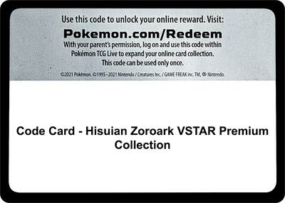 Code Card - Hisuian Zoroark VSTAR Premium Collection card from SWSH11: Lost Origin