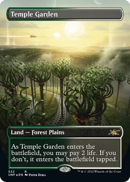 Temple Garden (Borderless) (Galaxy Foil) card from Unfinity