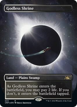 Godless Shrine (Borderless) (Galaxy Foil) card from Unfinity