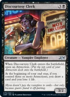 Discourtesy Clerk card from Unfinity