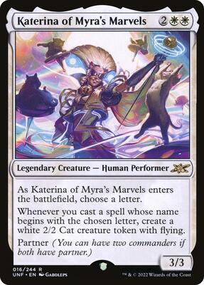Katerina of Myra's Marvels card from Unfinity