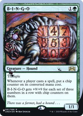 B-I-N-G-O card from The List Reprints