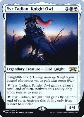 Syr Cadian, Knight Owl card from The List Reprints