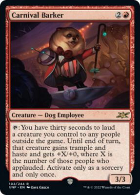 Carnival Barker card from Unfinity