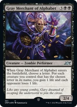 Gray Merchant of Alphabet (Galaxy Foil) card from Unfinity