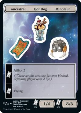 Ancestral Hot Dog Minotaur card from Unfinity