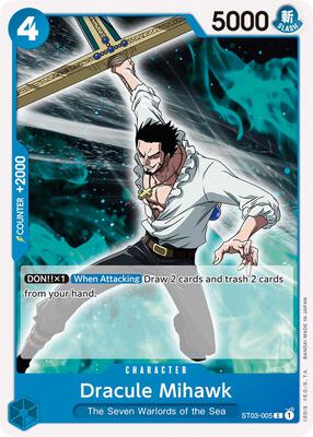 Dracule Mihawk card from Starter Deck 3: The Seven Warlords of The Sea