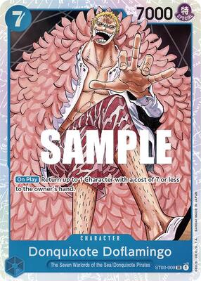 Donquixote Doflamingo card from Starter Deck 3: The Seven Warlords of The Sea