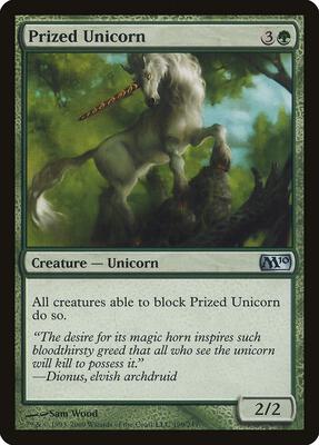 Prized Unicorn card from Magic 2010 (M10)