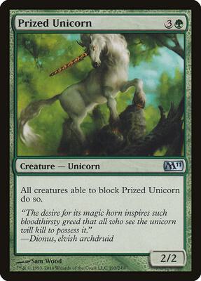 Prized Unicorn card from Magic 2011 (M11)