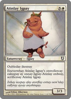 Atinlay Igpay card from Unhinged
