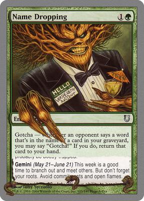 Name Dropping card from Unhinged