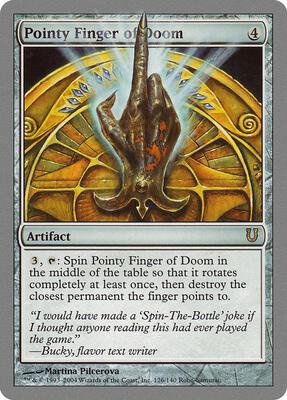 Pointy Finger of Doom card from Unhinged