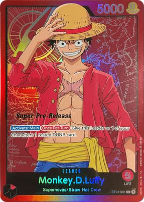 Monkey.D.Luffy (001) card from Super Pre-Release Starter Deck 1: Straw Hat Crew