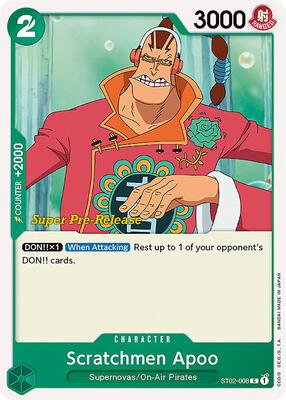Scratchmen Apoo card from Super Pre-Release Starter Deck 2: Worst Generation