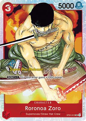 Roronoa Zoro card from Super Pre-Release Starter Deck 1: Straw Hat Crew