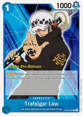 Trafalgar Law card from Super Pre-Release Starter Deck 3: The Seven Warlords of the Sea