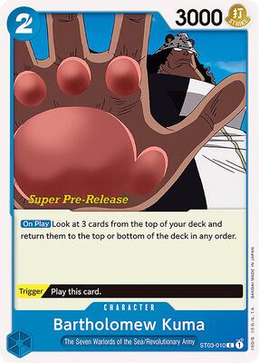 Bartholomew Kuma card from Super Pre-Release Starter Deck 3: The Seven Warlords of the Sea