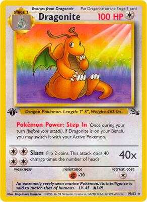 Dragonite (19) card from Fossil