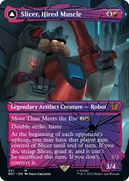Slicer, Hired Muscle (Shattered Glass) card from Universes Beyond: Transformers