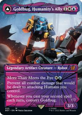 Goldbug, Humanity's Ally (Shattered Glass) card from Universes Beyond: Transformers