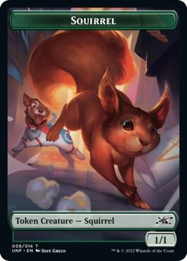 Squirrel // Treasure (012) Double-sided Token card from Unfinity