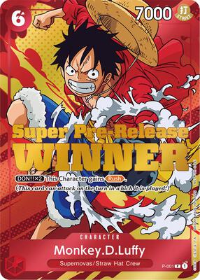 Monkey.D.Luffy (Super Pre-Release) [Winner] card from One Piece Promotion Cards