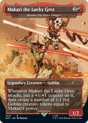 Makari the Lucky Grot - Krenko, Tin Street Kingpin (Borderless) card from Secret Lair Drop Series