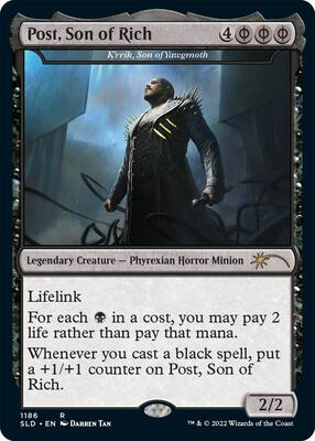 Post, Son of Rich - K'rrik, Son of Yawgmoth (Post Malone) card from Secret Lair Drop Series