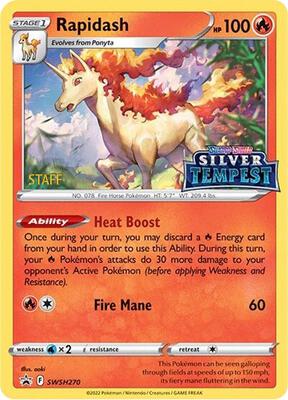 Rapidash - SWSH270 (Prerelease) [STAFF] card from SWSH: Sword & Shield Promo Cards