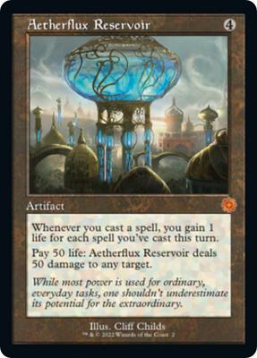 Aetherflux Reservoir card from The Brothers' War: Retro Frame Artifacts