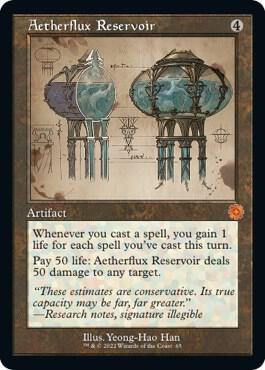 Aetherflux Reservoir (Schematic) card from The Brothers' War: Retro Frame Artifacts