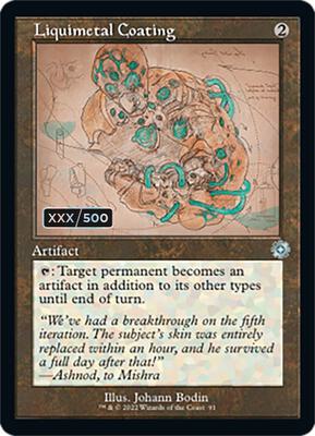 Liquimetal Coating (Schematic) (Serial Numbered) card from The Brothers' War: Retro Frame Artifacts