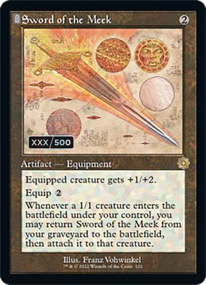 Sword of the Meek (Schematic) (Serial Numbered) card from The Brothers' War: Retro Frame Artifacts