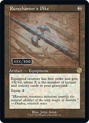 Runechanter's Pike (Schematic) (Serial Numbered) card from The Brothers' War: Retro Frame Artifacts