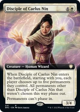 Disciple of Caelus Nin (Extended Art) card from Commander: The Brothers' War