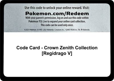 Code Card - Crown Zenith Collection [Regidrago V] card from SWSH: Crown Zenith