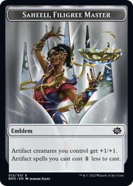 Emblem - Saheeli, Filigree Master card from The Brothers' War