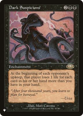 Dark Suspicions card from The List Reprints