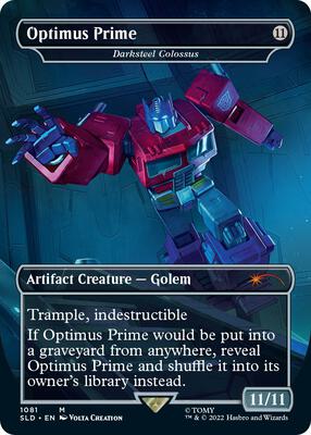 Optimus Prime - Darksteel Colossus card from Secret Lair Drop Series
