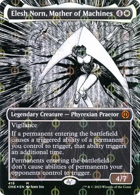 Elesh Norn, Mother of Machines (Borderless) (Step-and-Compleat Foil) card from Phyrexia: All Will Be One