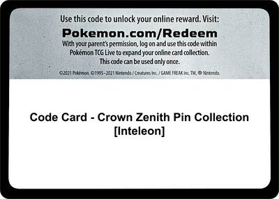 Code Card - Crown Zenith Pin Collection [Inteleon] card from SWSH: Crown Zenith