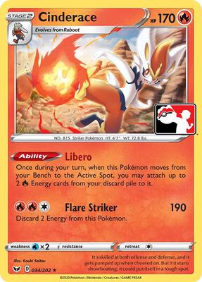 Cinderace - 034/202 card from Prize Pack Series Cards