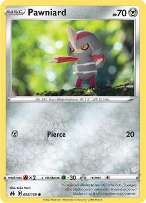 Pawniard (92) card from SWSH: Crown Zenith