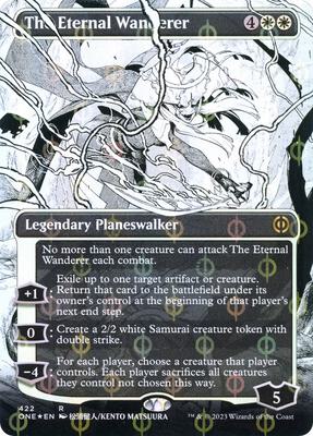 The Eternal Wanderer (Borderless) (Step-and-Compleat Foil) card from Phyrexia: All Will Be One