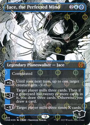 Jace, the Perfected Mind (Borderless) (Step-and-Compleat Foil) card from Phyrexia: All Will Be One