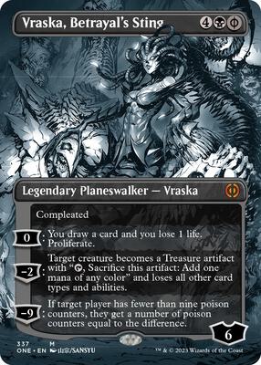 Vraska, Betrayal's Sting (Borderless) card from Phyrexia: All Will Be One