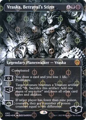 Vraska, Betrayal's Sting (Borderless) (Step-and-Compleat Foil) card from Phyrexia: All Will Be One